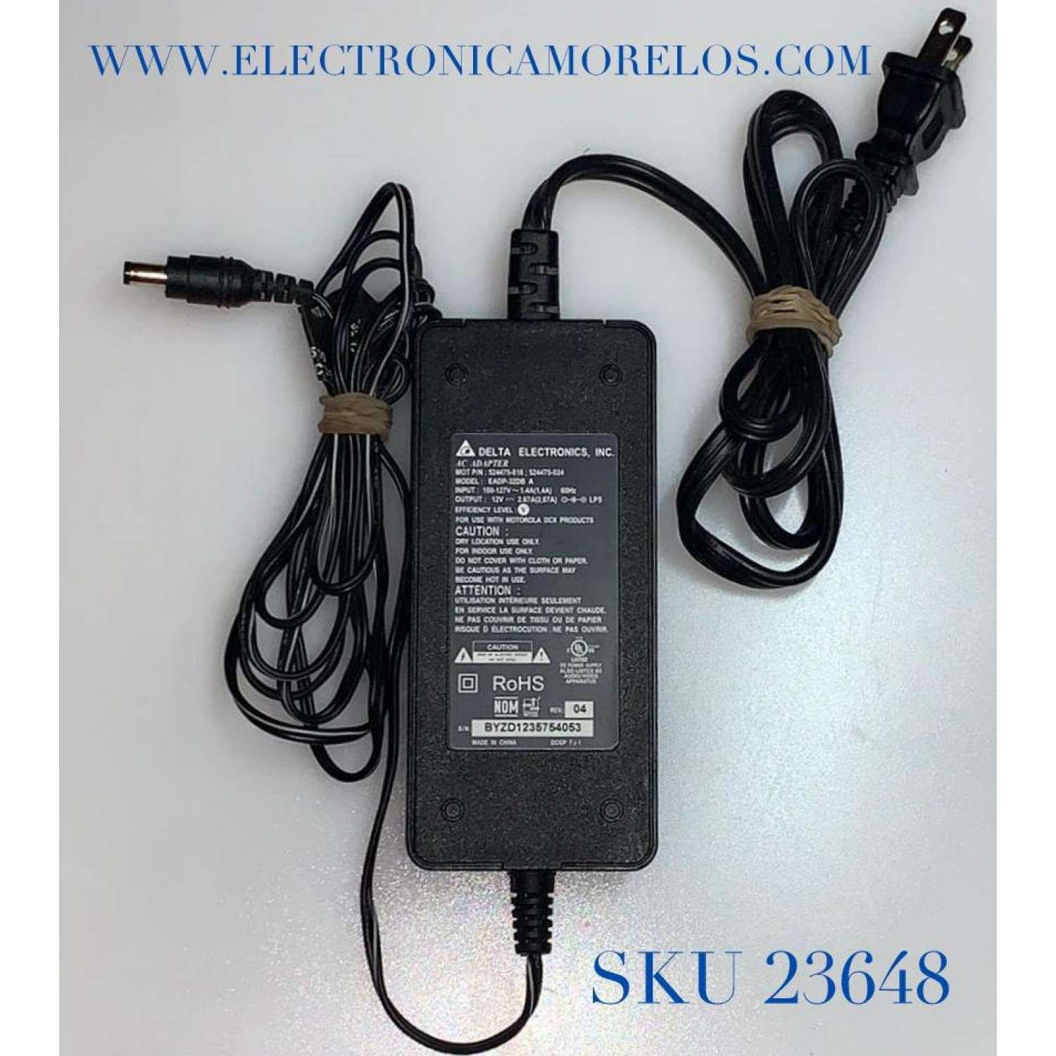 ADAPTADOR DELTA VCA / NUMERO DE PARTE 524475-016 ; 524475-024 / MODELO EADP-32DB A / ENTRADA VCA 100-127V～1.4A 50-60Hz / SALIDA VCD 12V-2.67A 